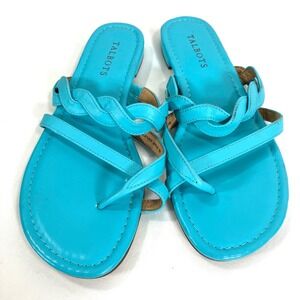 Talbots Women's Turquoise Leather Braided Strap Thong Sandals Size 8M Comfort